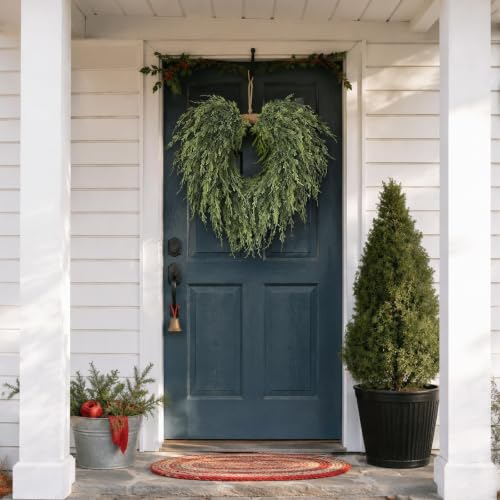 Heart-Shaped Artificial Cedar Wreath for Christmas Front Door Decor - 22 Inch