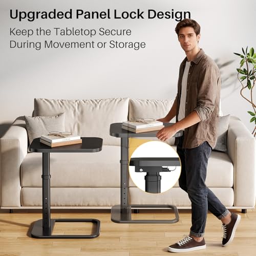 Branwick Black Adjustable Height TV Tray Table with Flip-Top Design