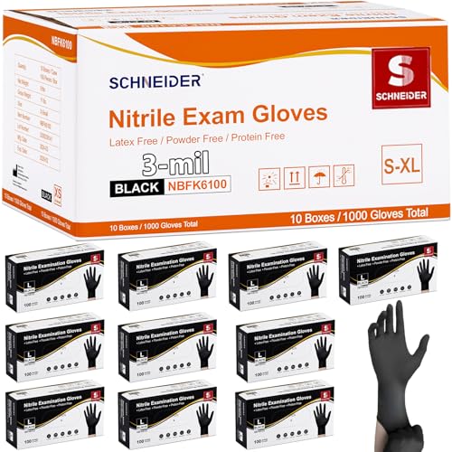 Disposable Nitrile Gloves Large Pack of 1000 Black Medical Exam Gloves - Latex-Free