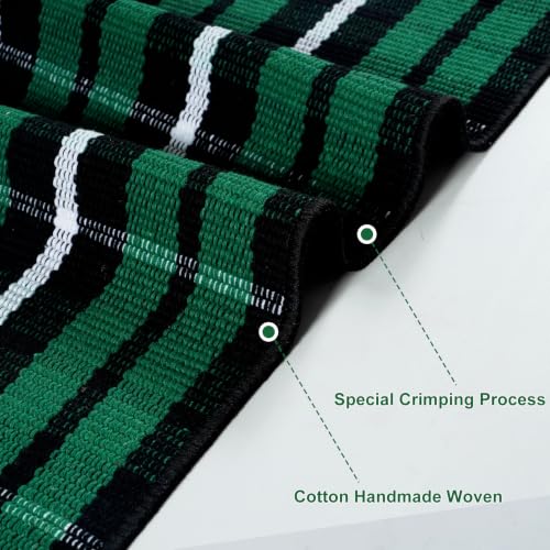 Christmas Door Mat 28x43 Inches Buffalo Plaid Cotton Outdoor Rug, Green & Black, Washable