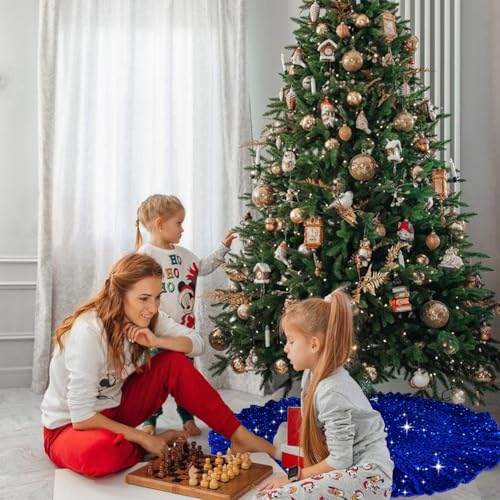 SOMUAUY Royal Blue Velvet Christmas Tree Skirt 45 Inch Ruffled Holiday Decor