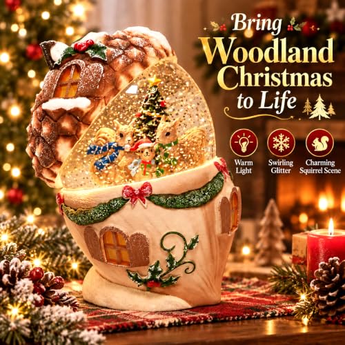 Christmas Snow Globe, Water Globe Acorn Squirrel Harvest Decor Lantern
