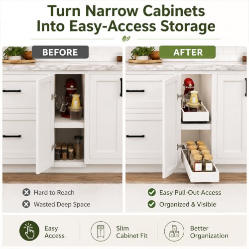 Fokyfok Expandable Pull Out Cabinet Organizer 2PC White 7-11"W x 17-24"D No Drill