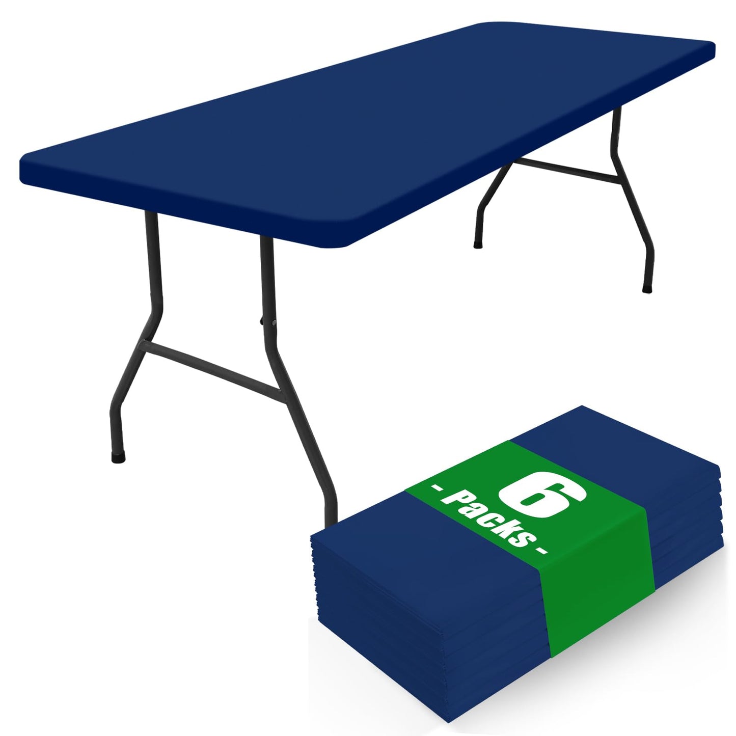 Moosfor Spandex 8 Foot Rectangle Table Cloth 6 Pack, Elastic Fitted Tablecloths for Picnic, Stretch Washable Patio Table Cover for Outdoor, Camping, Banquet and Parties (Navy, 30"x96")