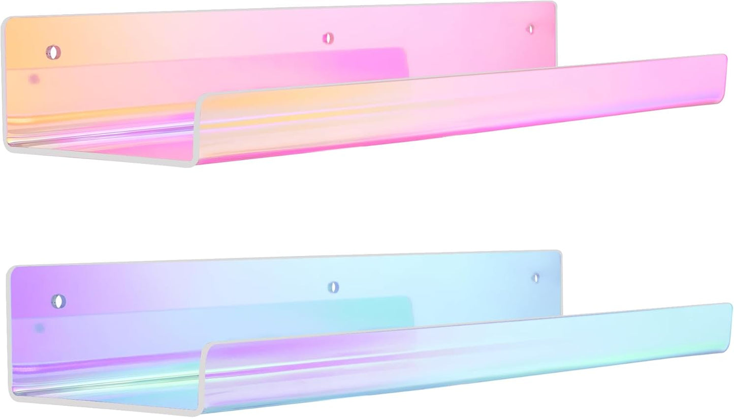 Upsimples Acrylic Wall Shelves - 15" Display Shelf for Perfume & Skincare | Iridescent 2-Pack