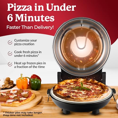 Electric Pizza Oven 12-Inch Countertop with Ceramic Stone & Dual Heat Control - Black