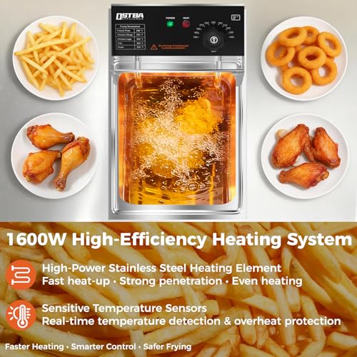 OSTBA 10.36QT Electric Countertop Deep Fryer with Basket, Stainless Steel Kitchen Appliance