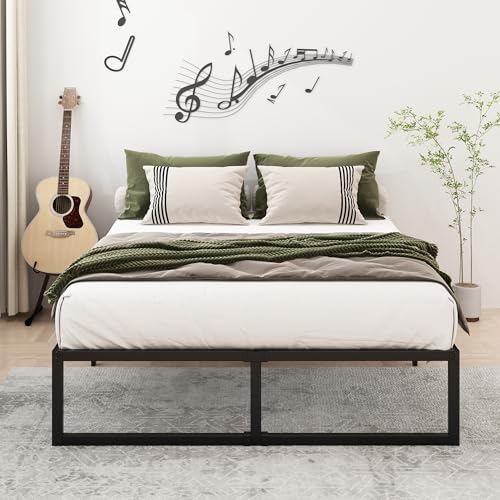 King Bed Frame 14 Inch Heavy Duty Steel Slat Support - Modern Minimalist Design