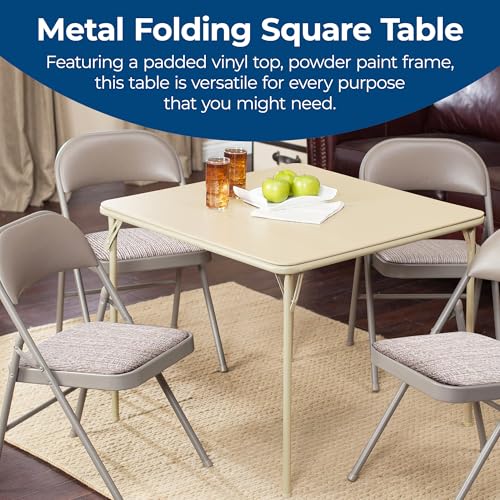 Square Folding Card Table Buff Tan 34x34 Inches - Space Saving & Sturdy