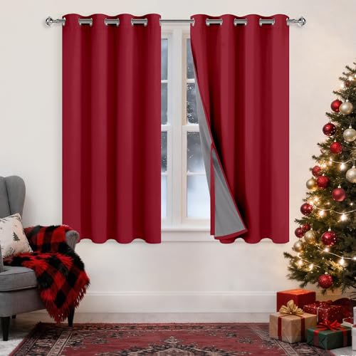 XWZO 52x54 Blackout Curtains with Tiebacks - 2 Panels Red Full Light Blocking