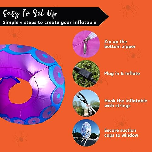 Purple Halloween Inflatable Octopus Tentacle Decoration with LED Lights - 3 Pcs Outdoor Yard Decor