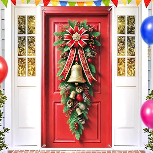 Christmas Door Cover Pinecones Berries 35x71 Inch Polyester Seasonal Decor