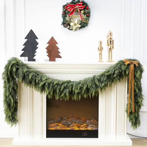 KIWDY 9FT Real Touch Cedar Garland - Unlit 9FT Christmas Faux Pine Garland