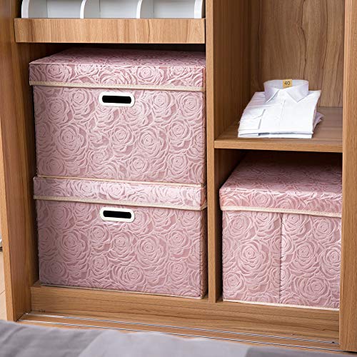 PRANDOM Large Foldable Pink Storage Boxes with Lids 3-Pack - 43x30x30cm