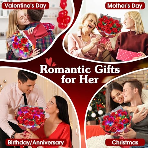 Preserved Red Roses Bouquet - 24 Long-Lasting Romantic Flowers - Ideal Anniversary & Gift for Women, Wife, Girlfriend