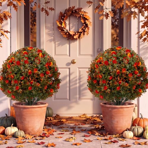 Lunmon 2 Pack 24-Inch Artificial Orange Topiary Trees for Outdoor Decor