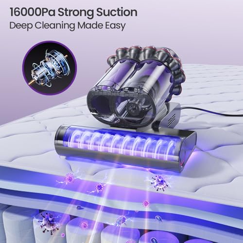 Mattress Vacuum Cleaner with UV-C Light Pet Hair Removal HEPA Filter