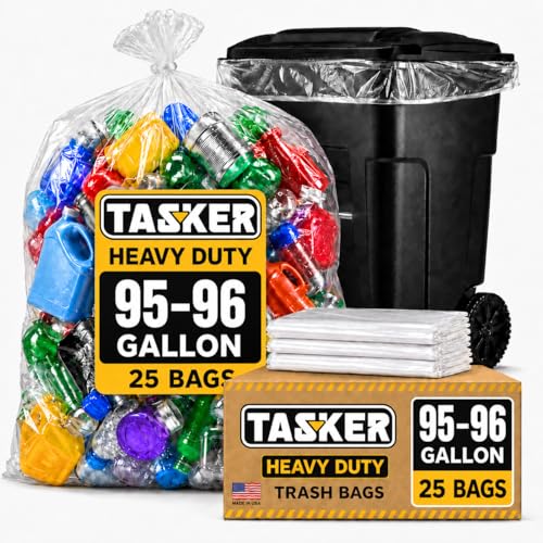 Tasker 95-100 Gallon Heavy Duty Clear Trash Bags - 25 Pack