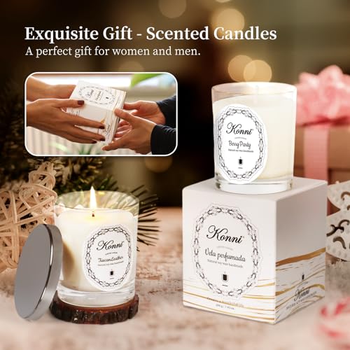 KAMMAK Scented Candle for Women Men, 7.05oz Home Decoration Soy Wax Candle Gifts, Tuscan Leather Aromatherapy Candles, Bathroom Relaxing Jar Candles for Mother, Father, Friends