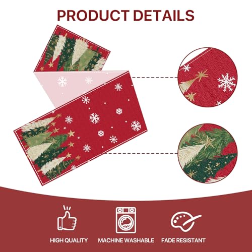 Bloss Christmas Table Runner 13"x72", Xmas Trees Snowflakes Winter Table Decor, Holiday Decorative Table Decorations for Kitchen Dinning Dresser Scarf Home Decor