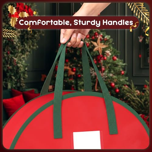 Criusia Red 24x8 Inch Wreath Storage Bag with Handles & Dual Zipper - Holiday Organizer