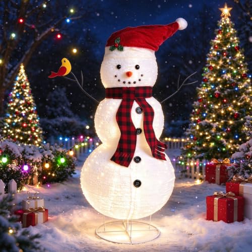 60-Inch Outdoor LED Snowman Decoration with 150 Lights, Collapsible Winter Holiday Decor