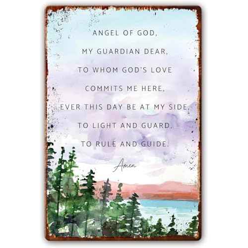 Angel of God My Guardian Dear Metal Signs Guardian Angel Prayer Wall Art Catholic Prayer Print Nursery Kid Wall Art Pictures for Office Painting Decorations for Bedroom 5.5""x8"", style-4