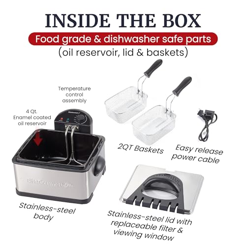 Elite Gourmet 4.5 Qt Deep Fryer with Dual 2-Quart Baskets - Stainless Steel & Black Variation