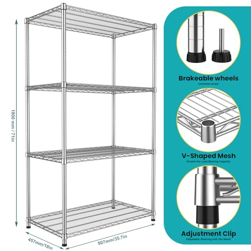 Wnkelo Silver 4-Tier Wire Shelving Unit - Heavy Duty Garage Storage 2200 lbs