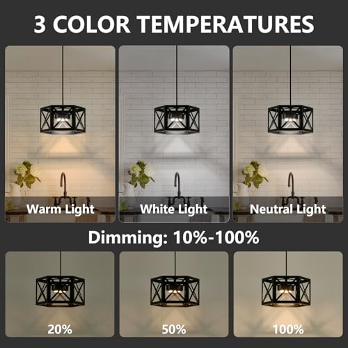 Black Rechargeable Pendant Lights 2 Pack - Modern Farmhouse Hanging Ceiling Lamps for Kitchen