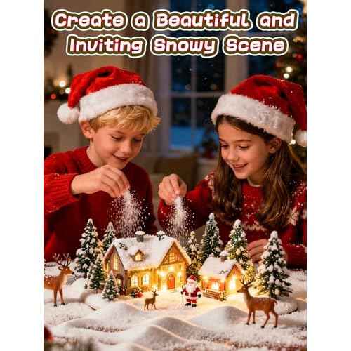 Biggun 8.8 Oz Water-Free Fake Snow Christmas Village Decorations, Lifelike Fire-Resistant Dry Faux Snow for Winter Wonderland Decorations