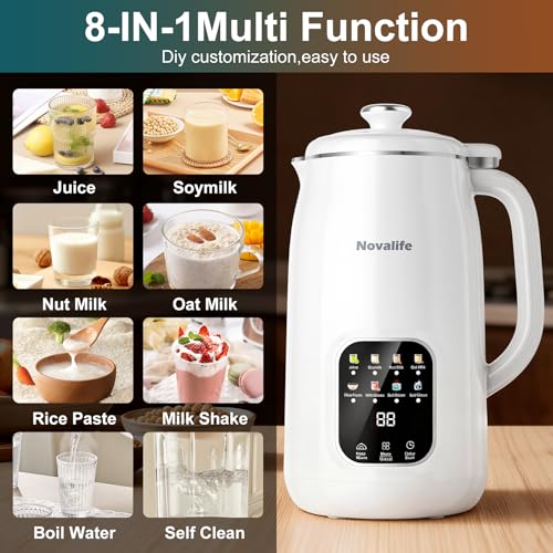 Novalife 8-in-1 White Nut Milk Maker Machine 40oz for Soy, Oat, Almond & Plant-Based Beverages