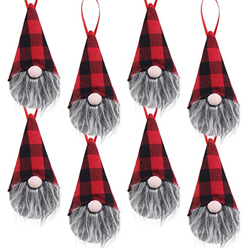 8 Pack Handmade Scandinavian Gnome Christmas Ornaments, Plush Tomte Decorations