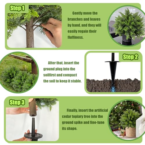 Artificial Cedar Topiary Ball Tree with Ground Spike - 23 Inch, 2 Pack - Cedar Variation