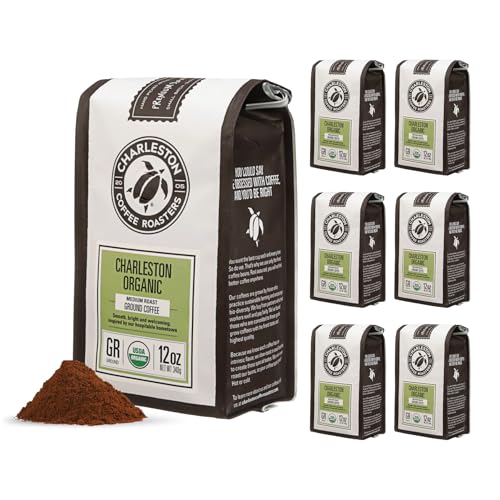 Organic Ground Coffee 12oz - Charleston Coffee Roasters Medium Roast 6 Pack Variation of Charleston Organic / 12 Ounce