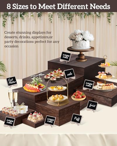 Wooden Buffet Risers with Mini Chalkboard Signs - 8 Sizes for Party & Dessert Displays