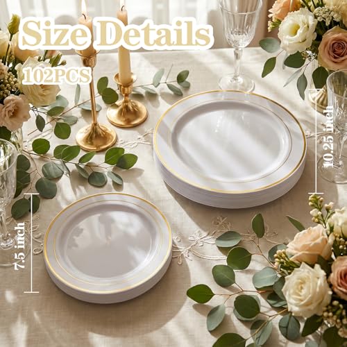 102 Pack Gold Disposable Plastic Plates - Elegant Party & Event Tableware