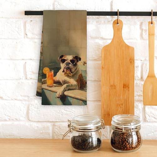 Dimurela Bulldog Funny Pug Bathroom Towel – 16x24in Hand/Dish Towels, Dog Lovers Decor