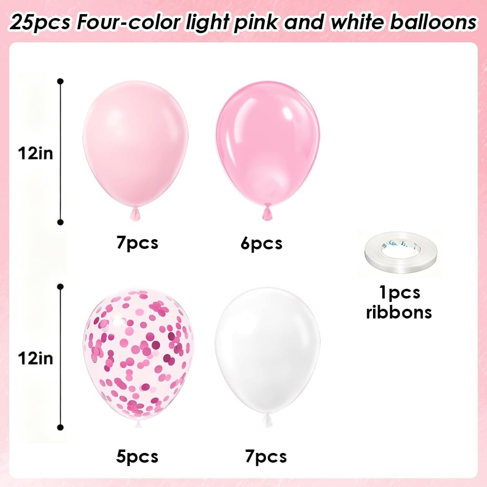 Skiennix 12-Inch Light Pink & White Balloons - Confetti Design for Weddings & Baby Showers
