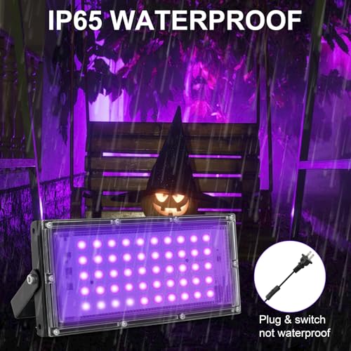 Waygor 50W Waterproof UV Black Light Floodlight for Glow Party Indoor Use