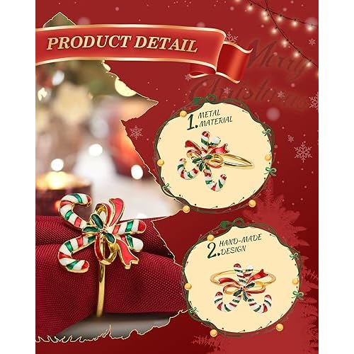 KPOSIYA Christmas Napkin Rings Set of 6pcs, Gold Metal Napkin Ring Holder Bluk for Xmas Party Favor Holiday Winter Dinner Table Decoration