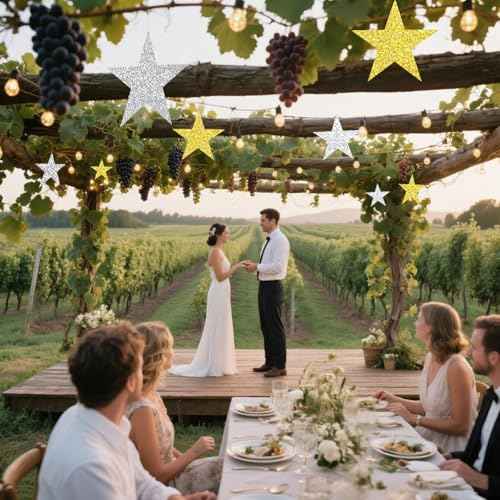 108 Pcs Glitter Stars Cutouts 6 Inch Cardboard Stars Cut-Outs Wall Decor for Christmas Birthday Graduation Classroom Bulletin Board Party Supplies (Gold, Silver)