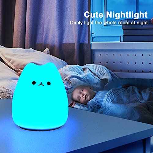 Litake LED Cat Night Light for Kids, Battery Powered Silicone Animal Cute Cat Nursery Night Lights, Portable Night Light, Ideal Multicolor Gifts for Women, Baby, Children, Toddlers, Teen Girls