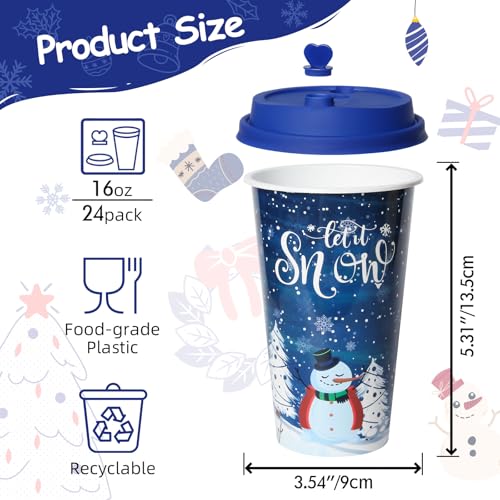 24 Reusable Christmas Cups Snow Winter Wonderland Party Favors, 16OZ