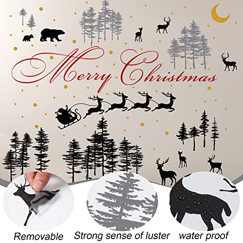 Kisston 3 Sheets Christmas Nursery Wall Decal Forest Deers Wall Stickers Woodland Nursery Decor Vinyl Bear Wall Stickers for Living Room Pine Tree Wall Decor with Stars for Room Bedroom