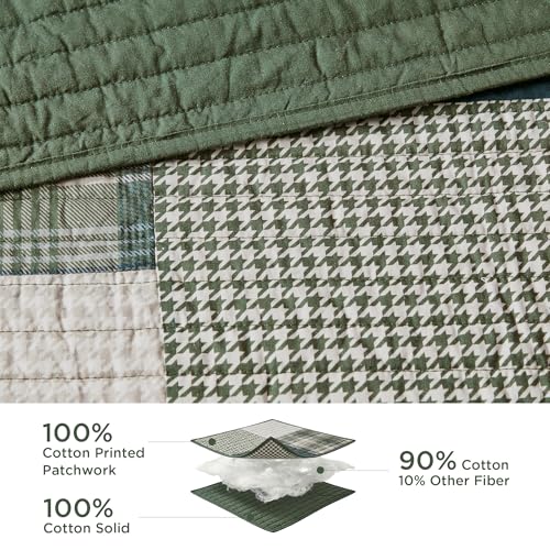 Woolrich Mill Creek Reversible Quilt Set - Oversized Green Full/Queen, All-Season Cotton Coverlet & Matching Shams