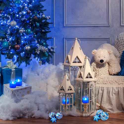 12 Pack Flameless Blue Tea Light Battery Operated, Blue Flickering Flame LED Votive Tealight, Outdoor Electric Fake Candles Bulk for Wedding Blue Party Birthday Halloween Christmas Decorations