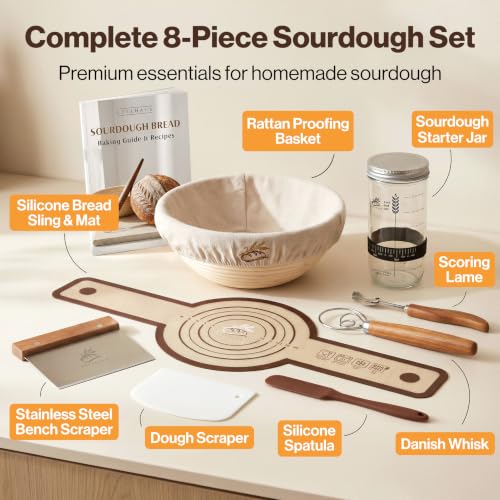 Round Sourdough Starter Kit with Banneton Proofing Basket - Complete Baking Set
