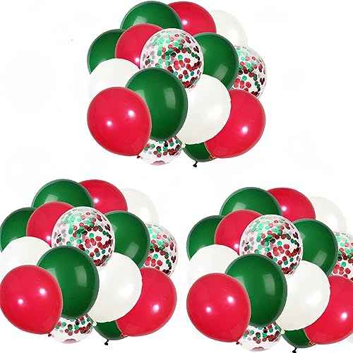 60pcs Christmas Balloons Red Green White Balloons Red Green Confetti Balloons for Christmas Birthday Baby Shower Party Decorations