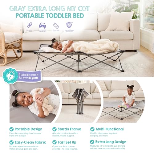 Regalo Grey Extra Long Portable Toddler Bed for Travel & Camping